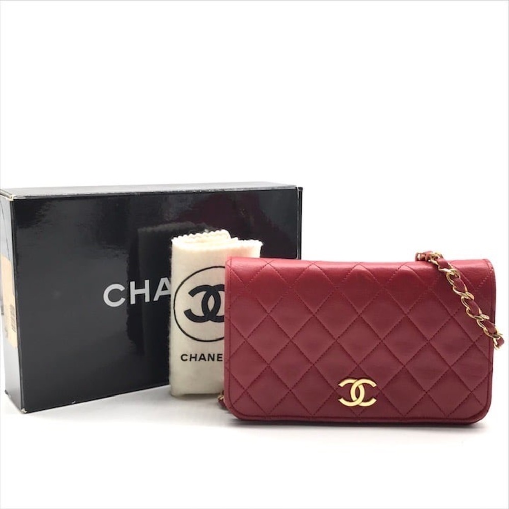 Authentic CHANEL red Lambskin classic single flap 24k gold shoulder bag - Picture 1 of 13